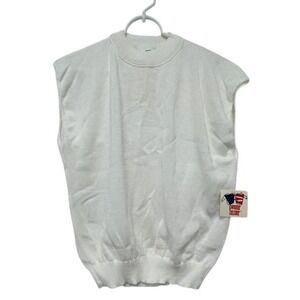 Sweater‎ Bazaar White Knitted Pullover Vest Womens M High Neck Stretch NWT Vtg